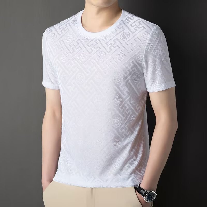 Source Manufacturer Short-Sleeved Ice Silk T-Shirt Summer 3D Jacquard Men'S Quick-Drying Breathable Top For Men - Image 5