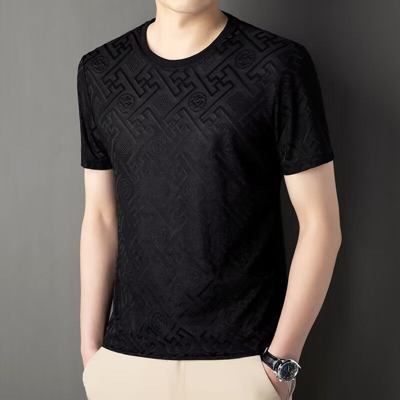 Source Manufacturer Short-Sleeved Ice Silk T-Shirt Summer 3D Jacquard Men'S Quick-Drying Breathable Top For Men - Image 3