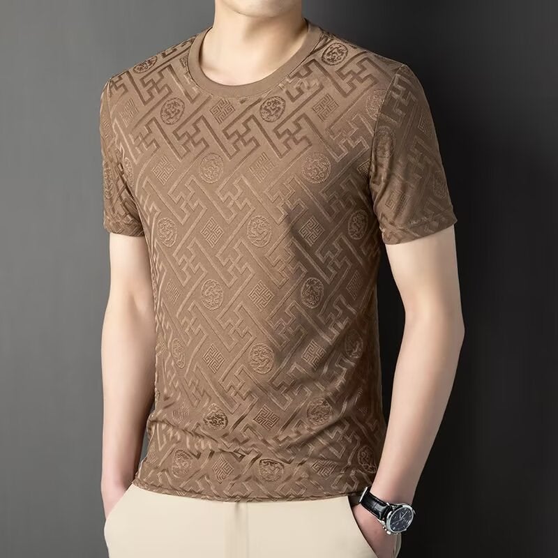 Source Manufacturer Short-Sleeved Ice Silk T-Shirt Summer 3D Jacquard Men'S Quick-Drying Breathable Top For Men - Image 2