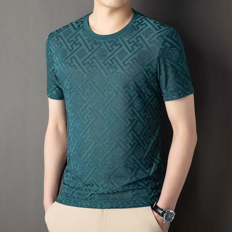 Source Manufacturer Short-Sleeved Ice Silk T-Shirt Summer 3D Jacquard Men'S Quick-Drying Breathable Top For Men - Image 4
