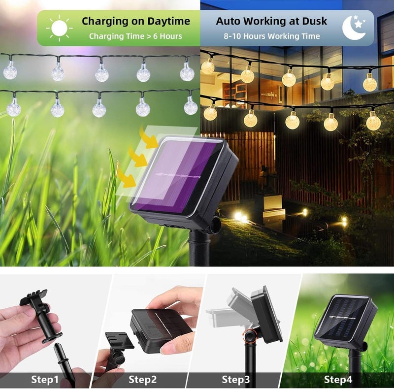 AERYS 45 Bulbs LED Fairy String Solar Light Silicon LED Bulbs 10 Meter Waterproof 8 Mode Outdoor/Indoor Waterproof Solar Powered Led String Light, Decorations for Garden Yard Balcony (Yellow) - Image 3
