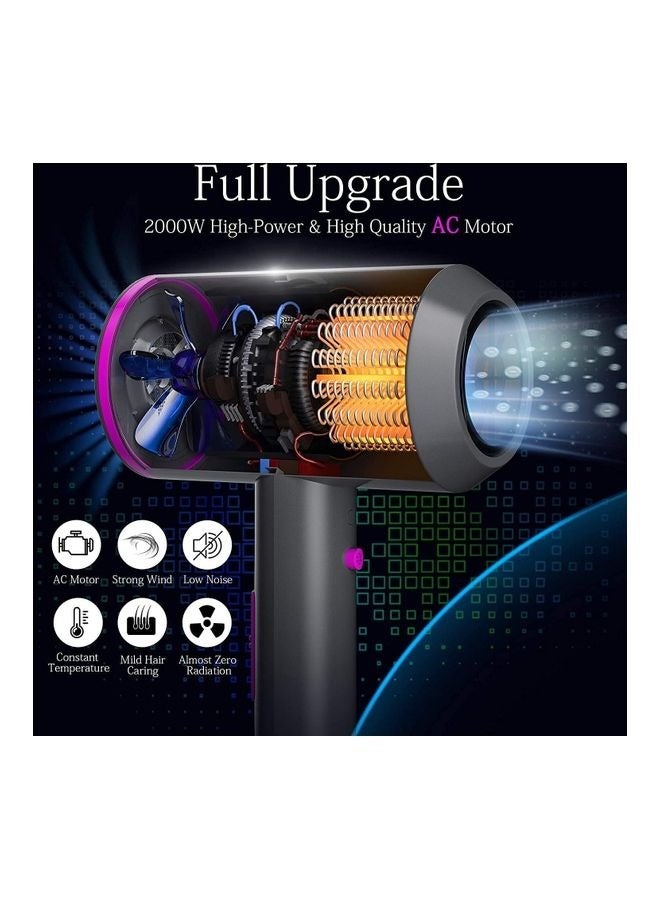 Captaintech Multi-Functional Professional Styling Fast Hair Dryer Ionic Tool With 2 Speed 3 Heat Setting, Cold Shot Button With 1 Diffuser And 2 Concentrator Grey 30 x 24 x 9cm - Image 3