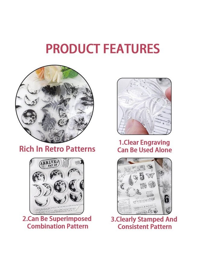 Modixun Modixun 4 Themes 53Pcs Retro Rubber Transparent Silicone Clear Stamps Seal for DIY Scrapbooking Card Making Decoration, Style B  - Image 3