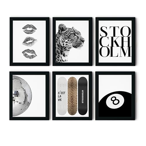 TwoDays Stockholm Style Room Decor for Women Chic Trendy Wall Art for Living Room Aesthetic Luxury Fashion Posters for Home Bedroom Apartment Dorm 8 X 10 Set of 6 Black Framed - Image 1