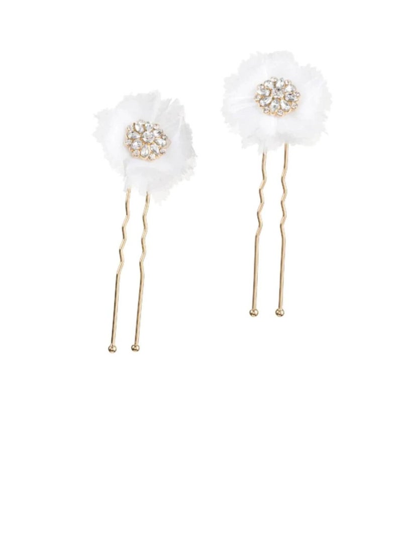 دبابيس شعر للعروس: زهرة ذهبية مع أحجار الراين والشبك ، قطعتان - Image 1