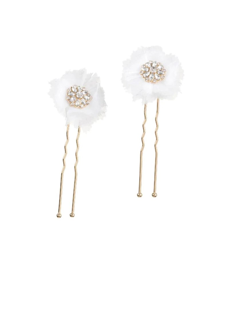 دبابيس شعر للعروس: زهرة ذهبية مع أحجار الراين والشبك ، قطعتان - Image 2