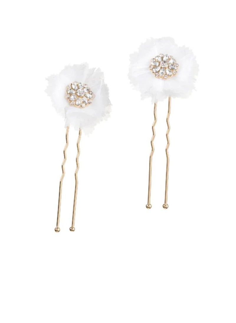 دبابيس شعر للعروس: زهرة ذهبية مع أحجار الراين والشبك ، قطعتان - Image 3