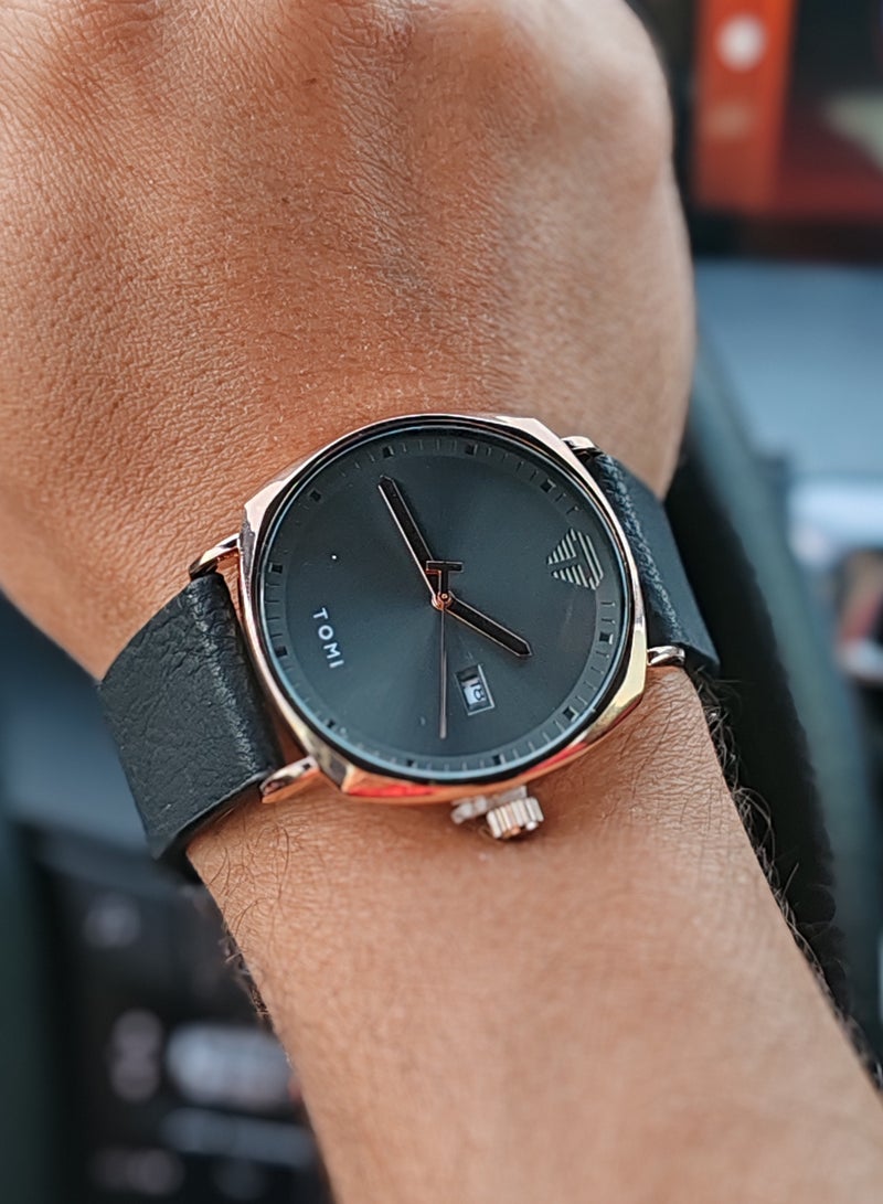 TOMI Black Leather Watch For Men And Women - Image 1