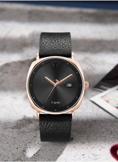 TOMI TOMI Black Leather Watch For Men And Women  - Image 2