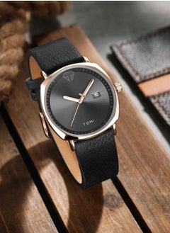TOMI TOMI Black Leather Watch For Men And Women  - Image 3