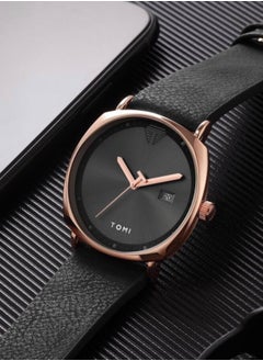TOMI TOMI Black Leather Watch For Men And Women  - Image 5