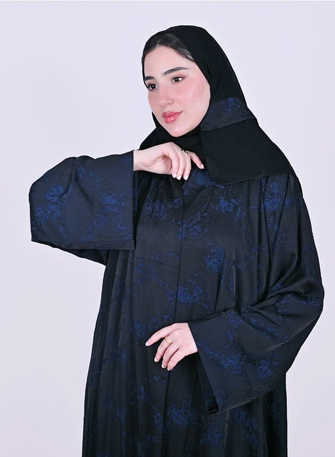 عبايات حوراء عباية لف كلوش وكم واسع بقماش صيفي منقش بزهور كحلية