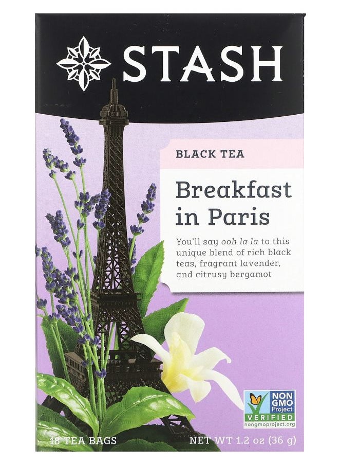 Stash Tea Black Tea Breakfast in Paris 18 Tea Bags 1.2 oz (36 g) 