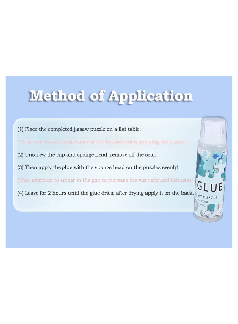 Puzzle Glue with Sponge Head, Jigsaw Puzzle Glue for Kids, Puzzle Glue Clear with Applicator, Water-Soluble Special Craft Puzzle Glue, Puzzle Saver for 1000/1500/3000 Pieces of Puzzle, 120ML - Image 5