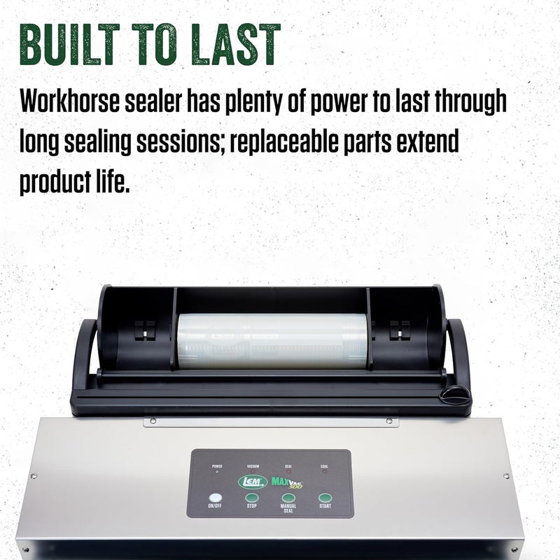 LEM Products MaxVac 500 Aluminum Vacuum Sealer with Removable Bag Holder and Cutter Silver and Black - Image 3