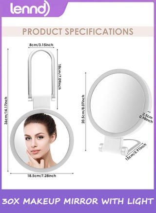30x magnifying makeup mirror with light, double-sided 1x/30x magnifying makeup mirror, 3 color modes, adjustable brightness, foldable travel mirror - view 2