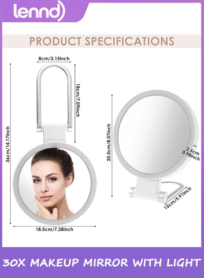 LENND 30x magnifying makeup mirror with light, double-sided 1x/30x magnifying makeup mirror, 3 color modes, adjustable brightness, foldable travel mirror - Image 2