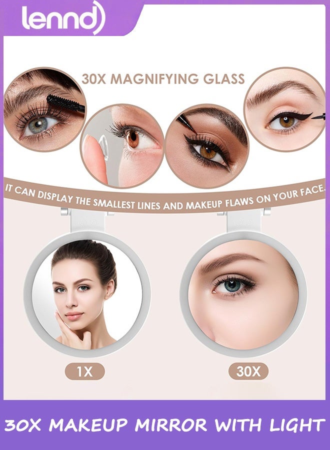 LENND 30x magnifying makeup mirror with light, double-sided 1x/30x magnifying makeup mirror, 3 color modes, adjustable brightness, foldable travel mirror - Image 5