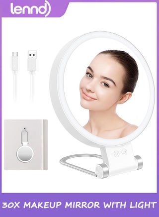 30x magnifying makeup mirror with light, double-sided 1x/30x magnifying makeup mirror, 3 color modes, adjustable brightness, foldable travel mirror - view 3