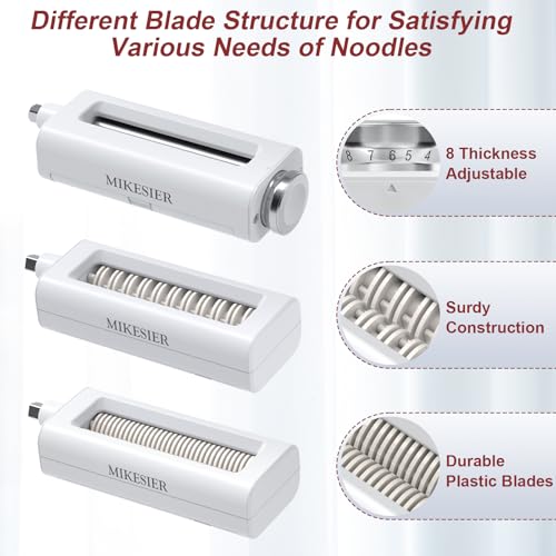 MIKESIER 3 Pieces Pasta Maker Attachment for Kitchenaid Stand Mixers, Noodle Maker 3 PCs Set of Pasta Roller Fettuccine Cutter Spaghetti Cutter, Pasta Attachments Accessories with Cleaning Brush - Image 3