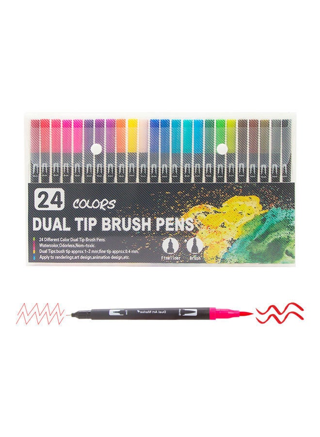 NIBEMINENT 24-Colors Dual Tip Brush Pens Art Markers Set and Fine Tips Colored for Children Multicolor - Image 1