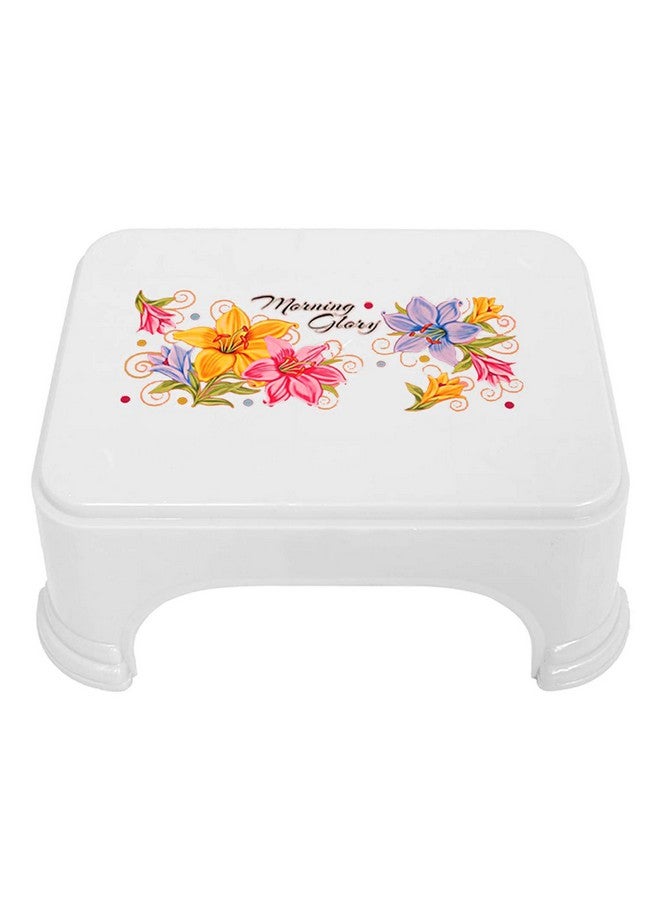 Kuber Industries Floral Print Plastic Bathroom Stool, Adults Simple Style Stool Anti-Slip with Strong Bearing Stool for Home, Office, Kindergarten, White-KUBMART10869 - Image 1