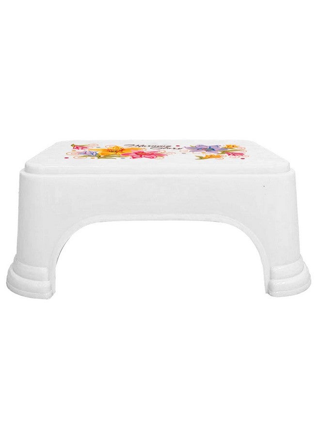 Kuber Industries Floral Print Plastic Bathroom Stool, Adults Simple Style Stool Anti-Slip with Strong Bearing Stool for Home, Office, Kindergarten, White-KUBMART10869 - Image 2
