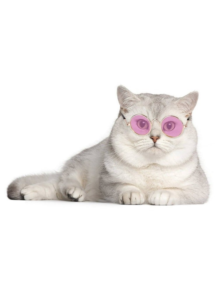 A.M Cat Dog Sunglasses Funny Pet Glasses Round Metal Cat Classic Retro Sunglasses Pet Hippie Cute Dog Cat Cosplay Party Costume Photo Props - Image 1