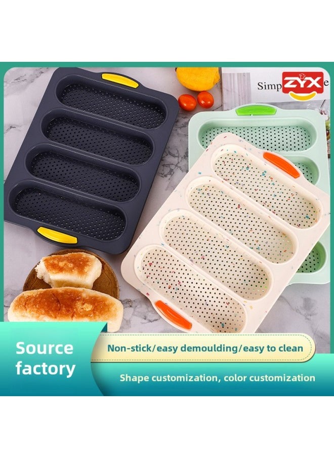 Generic - Custom Baking Tools Silicone Dinner Plate 4 Slot Hole Rectangular Baguette Mold Baking Tools-Color:Yellow - Image 1