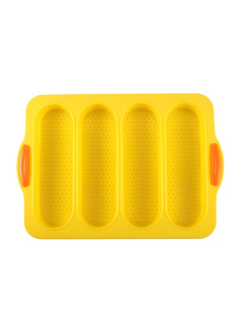 Custom Baking Tools Silicone Dinner Plate 4 Slot Hole Rectangular Baguette Mold Baking Tools-Color:Yellow
