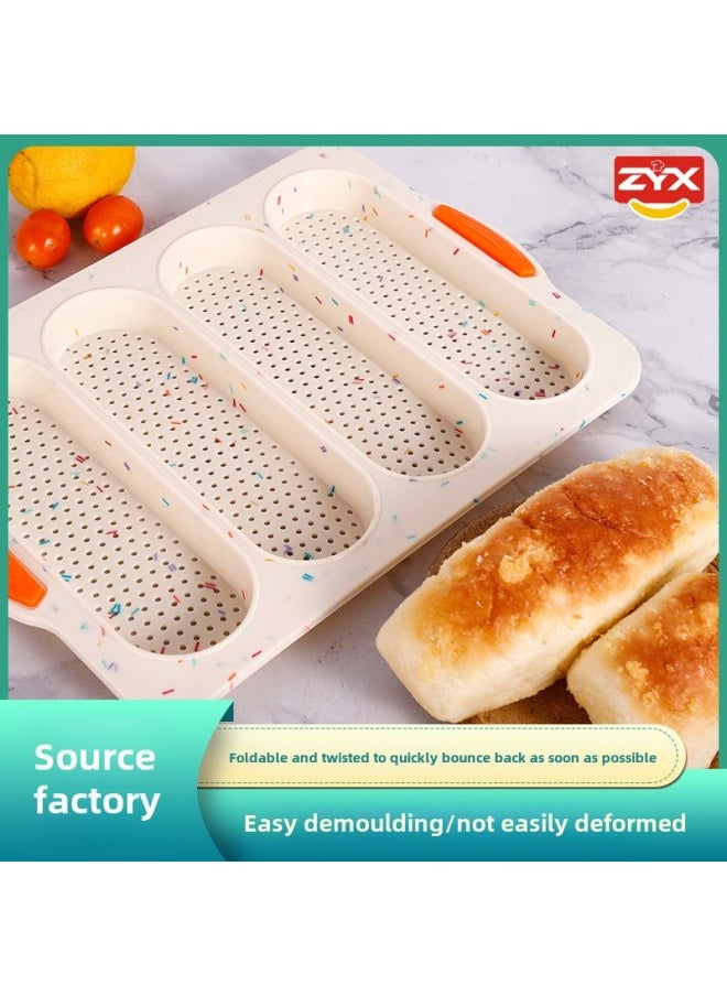 Generic - Custom Baking Tools Silicone Dinner Plate 4 Slot Hole Rectangular Baguette Mold Baking Tools-Color:Yellow - Image 1