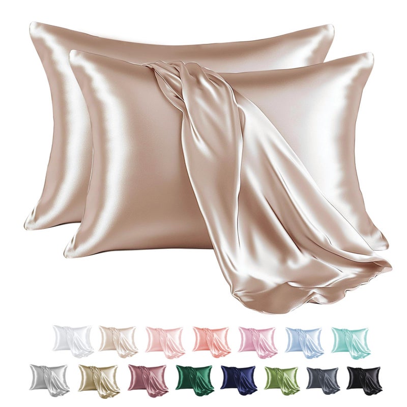 MRHM Satin Pillowcase for Hair and Skin Silk Satin Pillowcase 2 Pack Standard Size Pillow Cases Set of 2 Silky Pillow Cover with Envelope Closure 20x26 Champagne