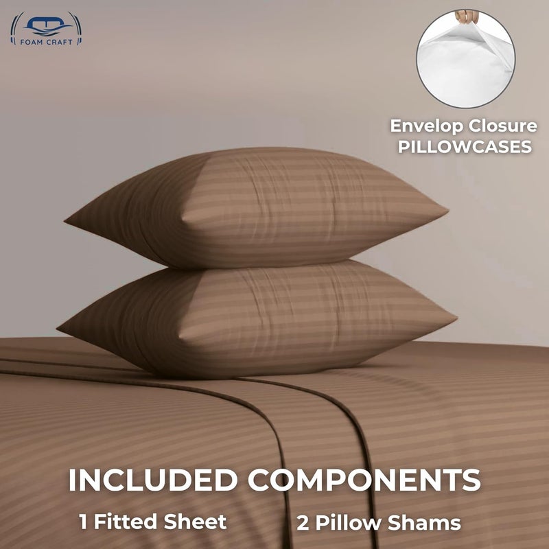 FOAM CRAFT Queen Size Striped Cotton Fitted Bed Sheet Set - 3 Piece with 300 Thread Count (Brown, 150 x 200cm) - Image 4