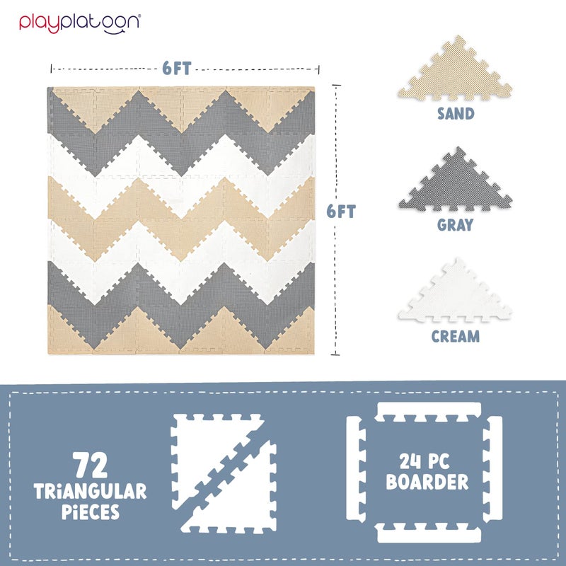 Play Platoon NonToxic ExtraThick 96 Piece Triangle Play Mat  Comfortable 6x6ft Cushiony Foam Floor Puzzle Exercise Mat for Kids  Toddlers  Sand Gray  Cream - Image 3