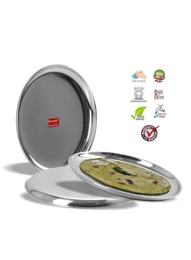Sumeet Stainless Steel Heavy Gauge Shallow Dinner Plates with Mirror Finish 28.3cm Dia - Set of 3pc - Image 4