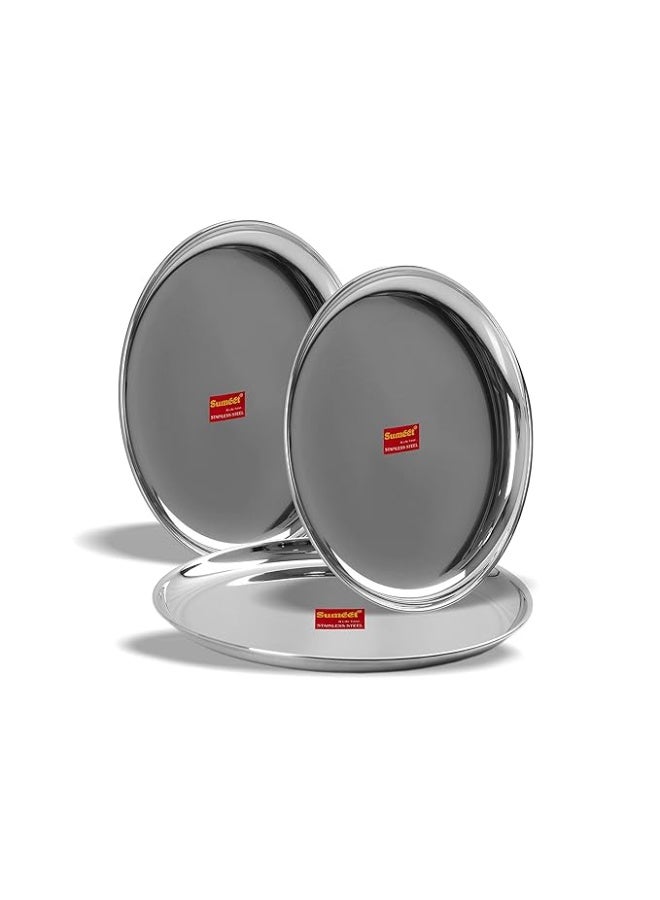 Sumeet Stainless Steel Heavy Gauge Shallow Dinner Plates with Mirror Finish 28.3cm Dia - Set of 3pc - Image 3
