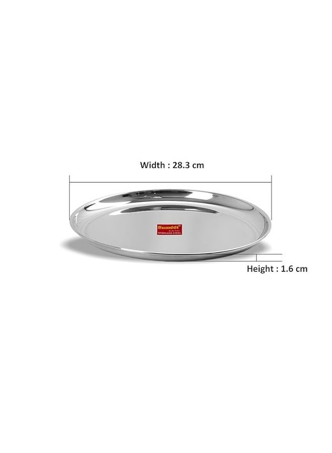 Sumeet Stainless Steel Heavy Gauge Shallow Dinner Plates with Mirror Finish 28.3cm Dia - Set of 3pc - Image 2