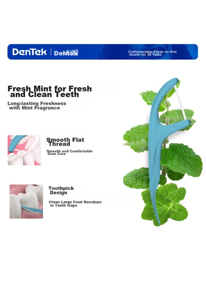 Dentek Dental Floss Picks, 150 Count, Flat Floss Sticks, Ultra-thin, Adult Toothpicks, Portable Box, Fluoride-infused, Mint Flavor - Image 2