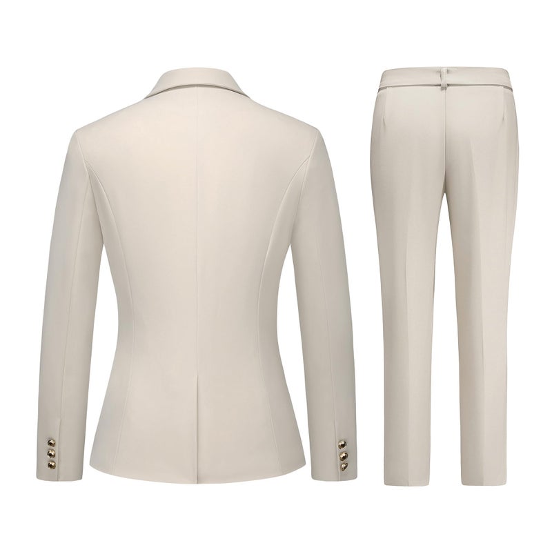 TRONSTORE Women's Suiting Pants Suits for Women Dressy Double-Breasted Blazer Business Casual Outfits-Apricot-XL - Image 4