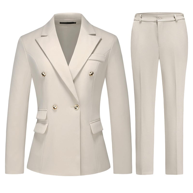 TRONSTORE Women's Suiting Pants Suits for Women Dressy Double-Breasted Blazer Business Casual Outfits-Apricot-XL - Image 1