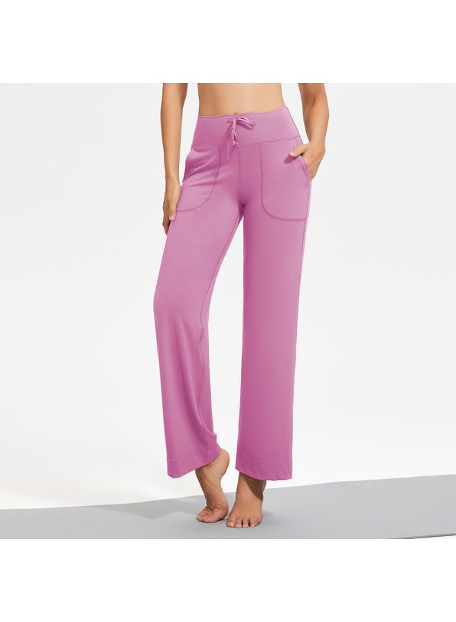 Wide Leg Yoga Pants For Women Solid Color High Waist Sweatpants With Pockets Stretch Comfy Workout Sports Trousers  - Image 1