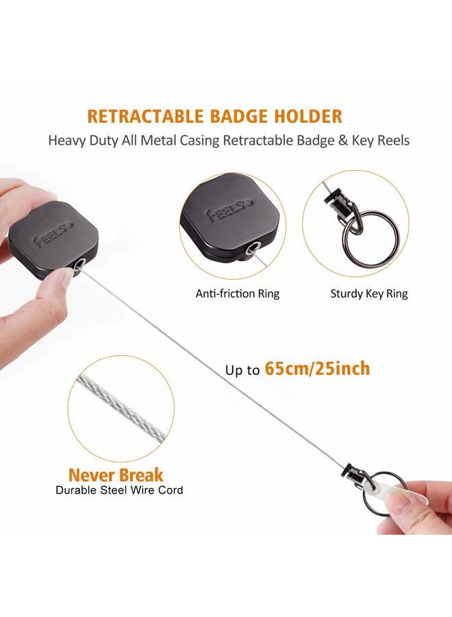 FEELSO Badge Holder Reel Retractable, Metal Heavy Duty Badge Holder with Belt Clip Key Ring and 6pcs Plastic ID Card Holders, Steel Wire Cord Up to 25 inch (2 Pack) - Image 3