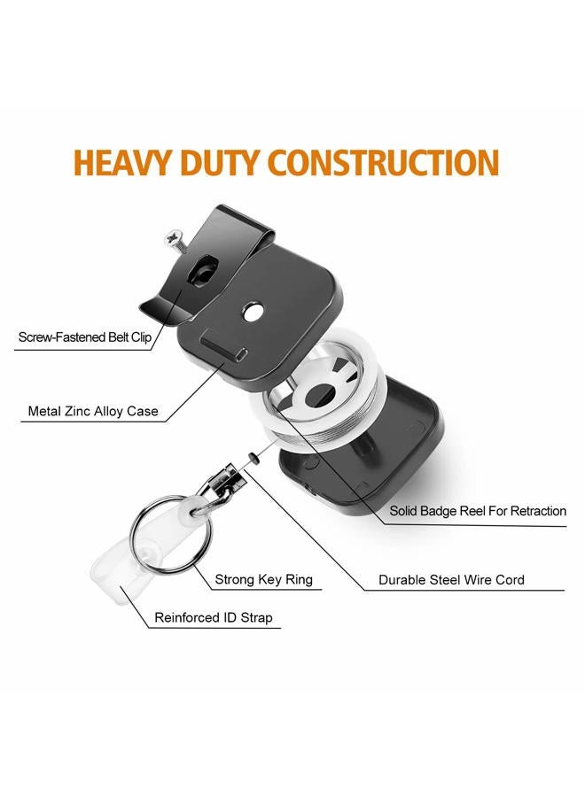 FEELSO Badge Holder Reel Retractable, Metal Heavy Duty Badge Holder with Belt Clip Key Ring and 6pcs Plastic ID Card Holders, Steel Wire Cord Up to 25 inch (2 Pack) - Image 2
