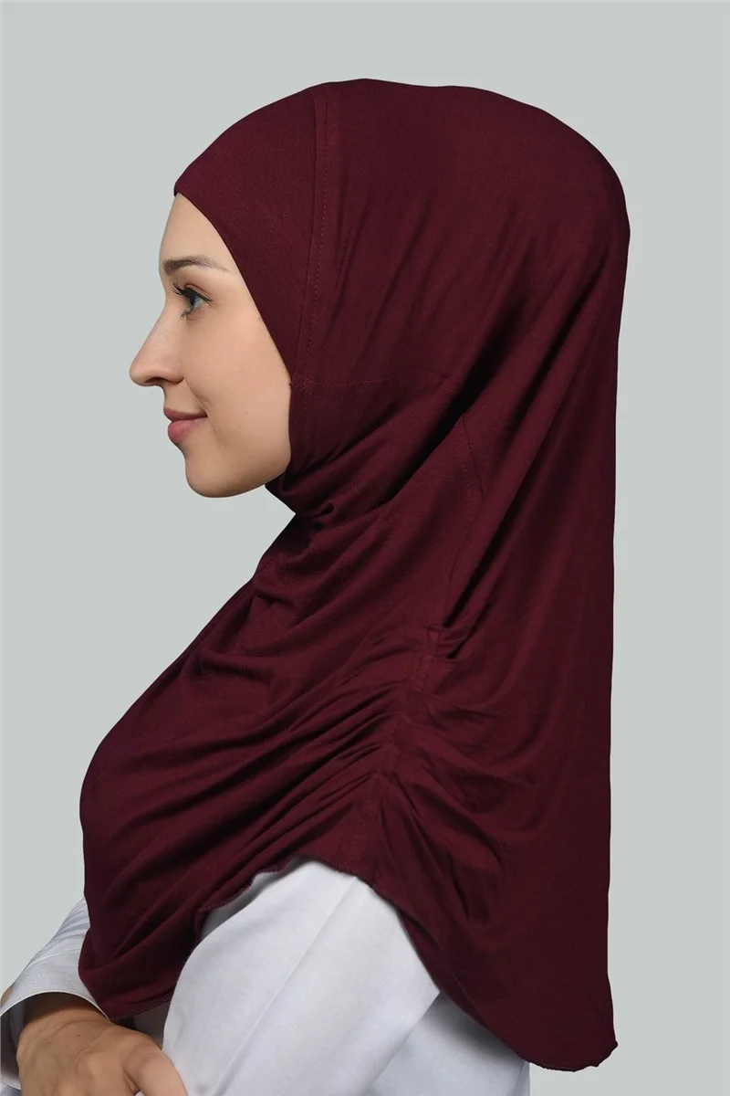 التوبة Ready-made Turban Gathered Pleated Practical Scarf Hijab Hijab - Prayer Cover - Claret Red