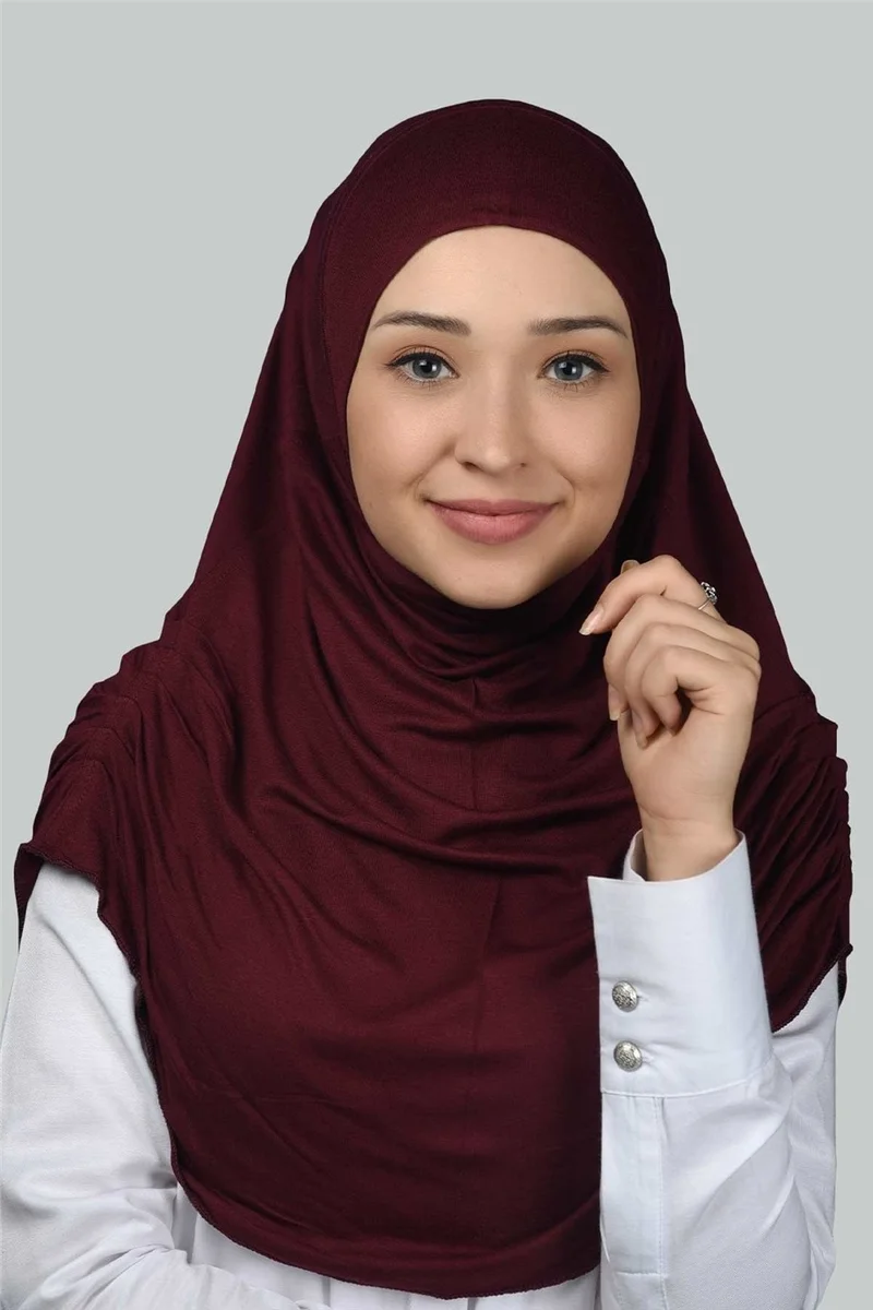 التوبة Ready-made Turban Gathered Pleated Practical Scarf Hijab Hijab - Prayer Cover - Claret Red
