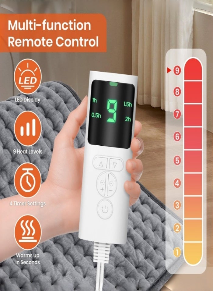 وسادة تدفئة كهربائية للخصر والجسم، مزودة بشاشة LCD، 9 مستويات حرارة، 4 إعدادًا للمؤقت، ملمس ناعم، تسخين سريع، قابلة للغسل في الغسالة - 60×30 سم، مثالية للظهر والبطن والساقين وغيرها - Image 5