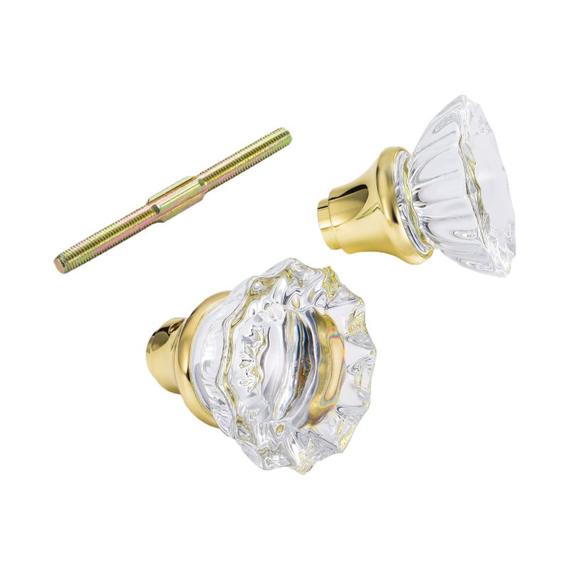 newliplace Glass Door Knobs Replacement Set Vintage Crystal Door Knobs for Replacing Broken Old Antique Lock Sets on Interior Door Polished Brass Finish