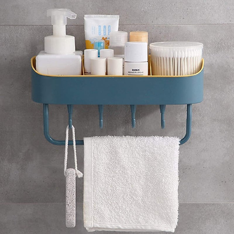 BIRZAR Plastic Color Multipurpose Self Adhesive Bathroom Shelf Rack Bathroom Shelves Wall Rack No Drill Hooks Tape Heavy Duty Kitchen Accessories Bathroom Accessories Organizer Set of 1