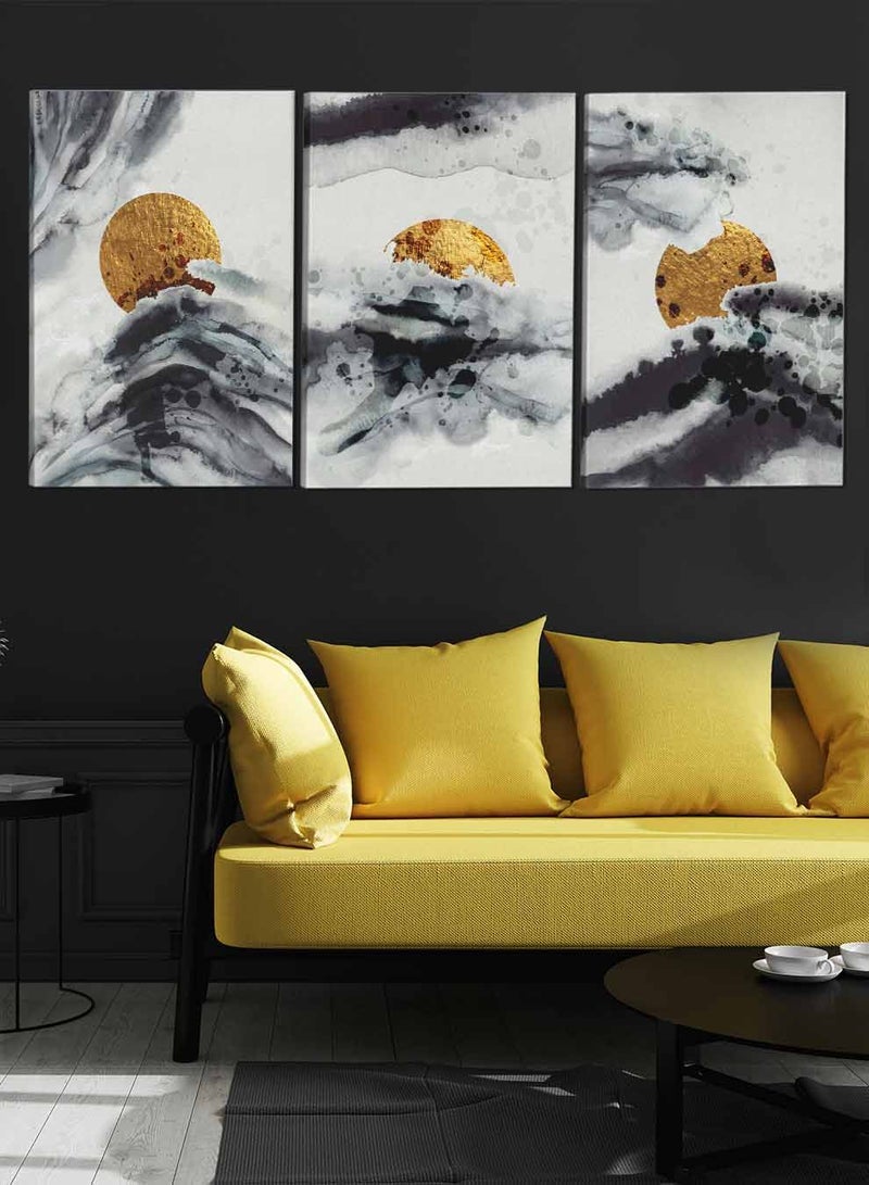 LOWHA Set Of 3 Framed Canvas Wall Arts Stretched Over Wooden Frame Abstract Paintings For Home Living Room Office Decor - Image 3