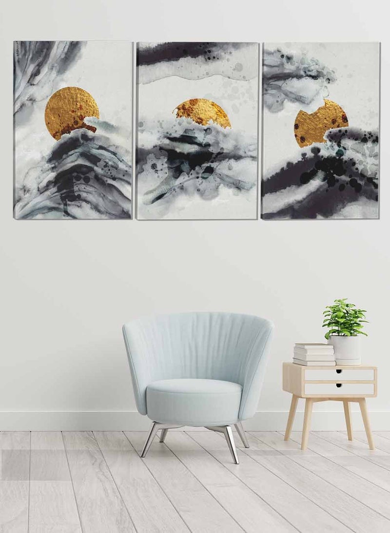 LOWHA Set Of 3 Framed Canvas Wall Arts Stretched Over Wooden Frame Abstract Paintings For Home Living Room Office Decor - Image 1